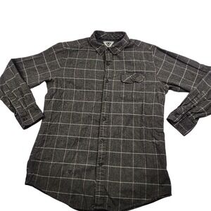 Vissla Mens Button Up Flannel Shirt Plaid Long Sleeve Gray  Medium